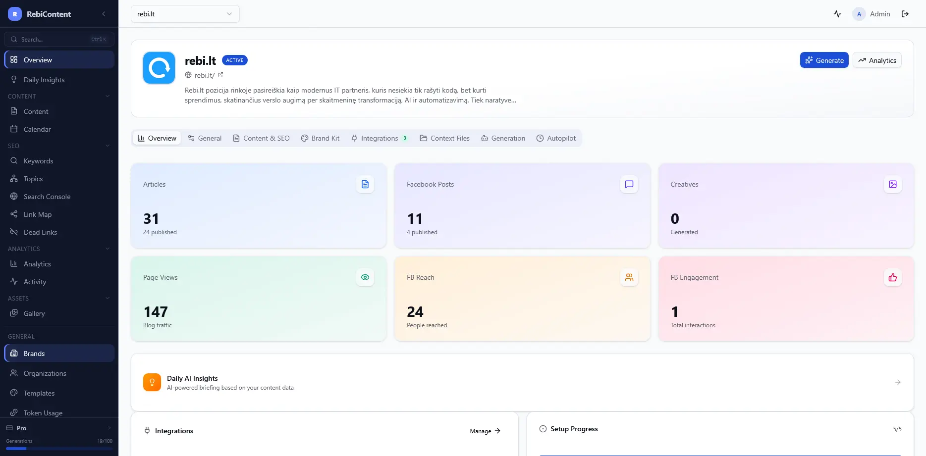 RebiContent — AI Turinio Platforma